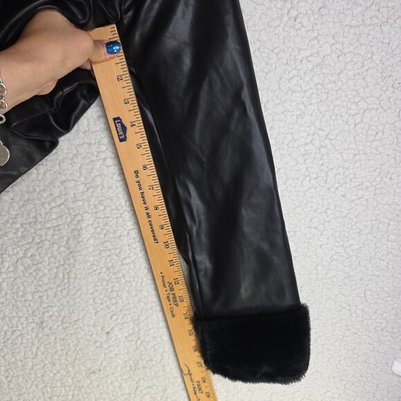 Black Faux leather Sm Fur collars n sleeve accent. Croptop. Big Buttons. Stylish - Picture 12 of 13